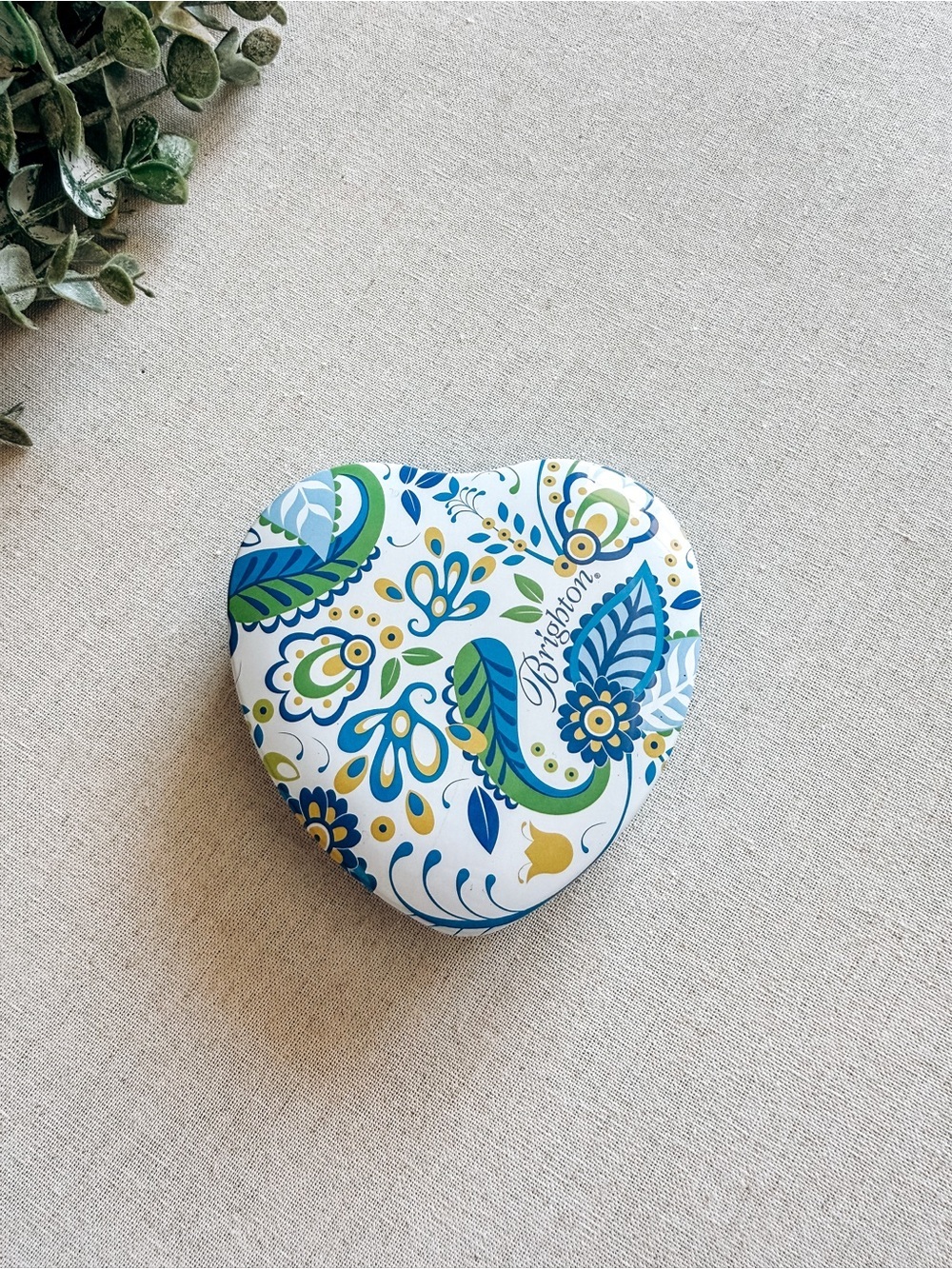 Brighton Blue Paisley Heart Jewelry Gift Tin Box Empty Collectible Storage